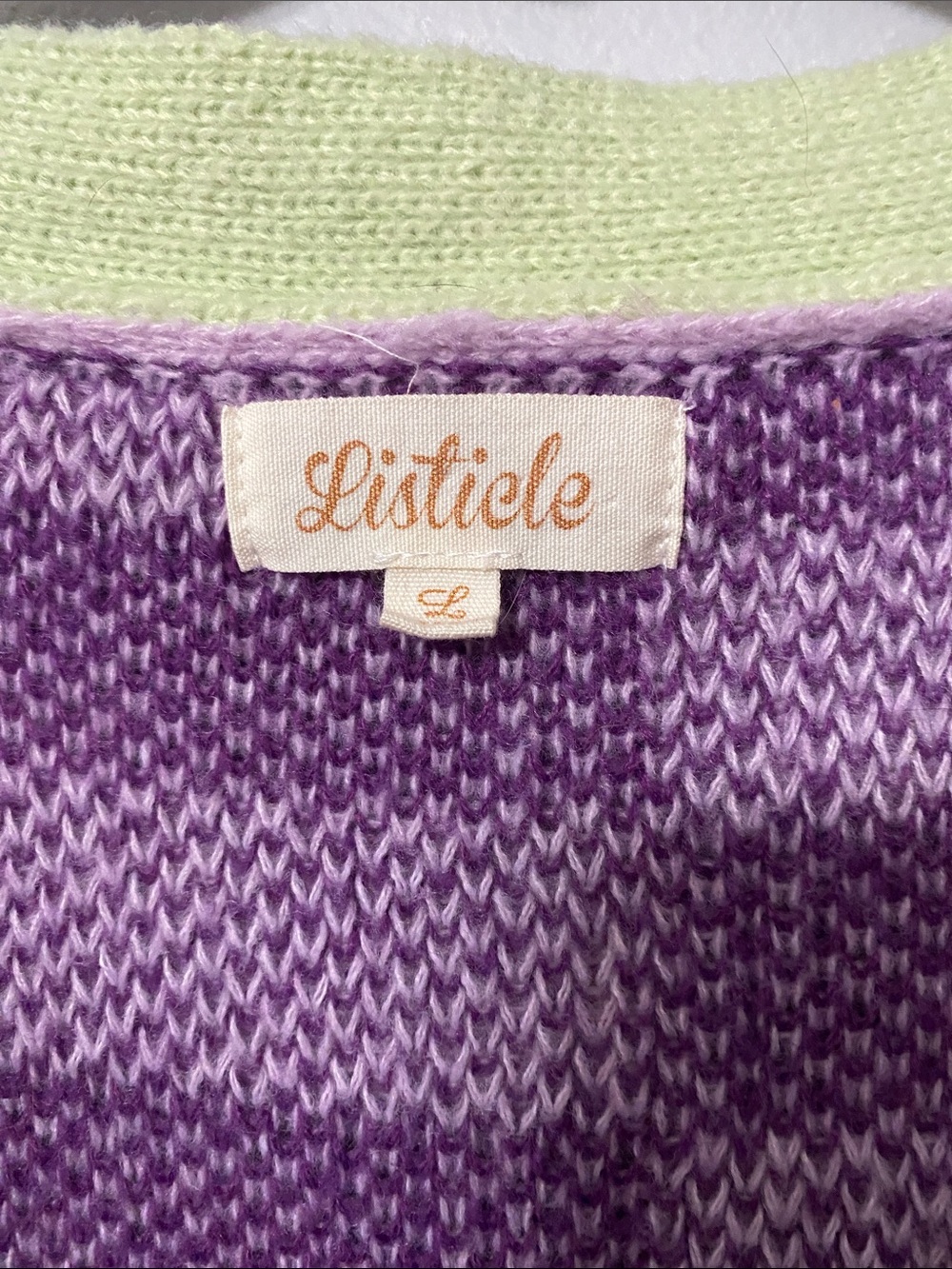 Listicle Purple & Lavender Geometric Cardigan with Lime Trim - Picture 2 of 4